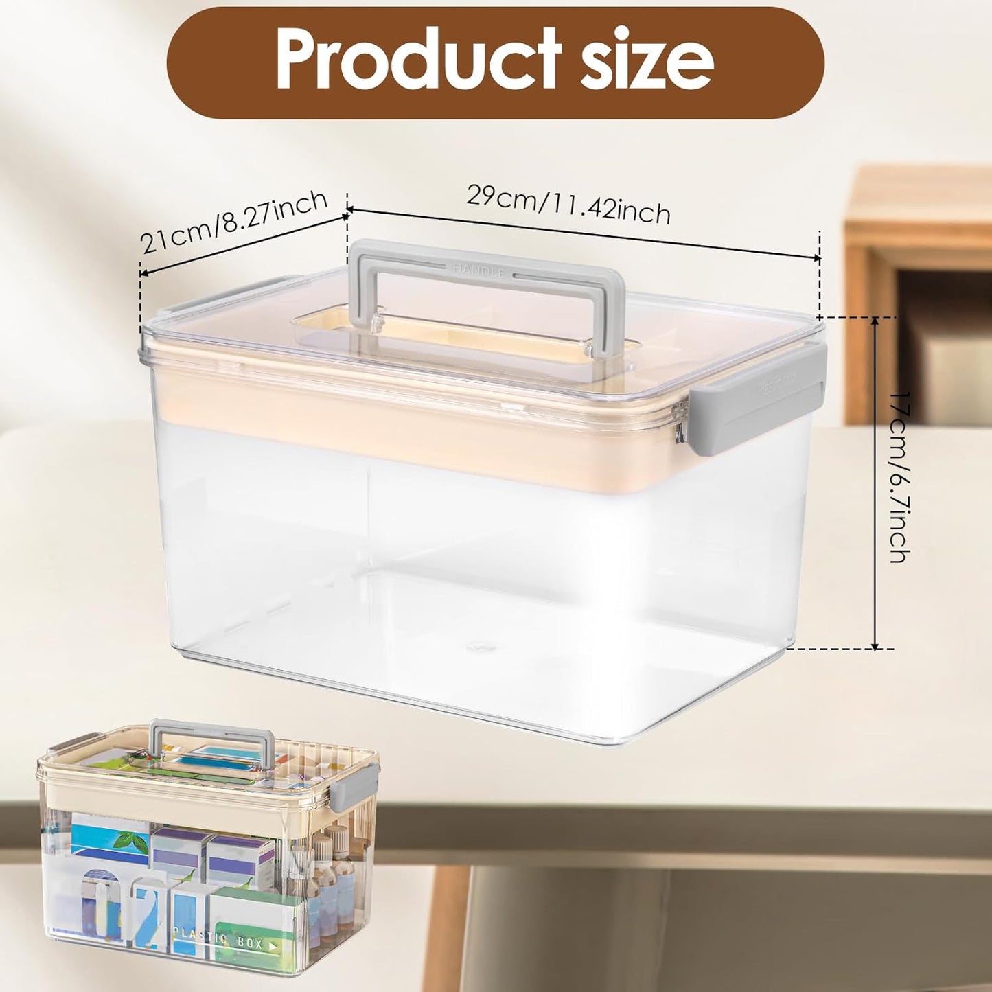 Skiennix Medicine Organizer Storage Box - Durable Plastic First Aid Container with Handle | Transparent Design