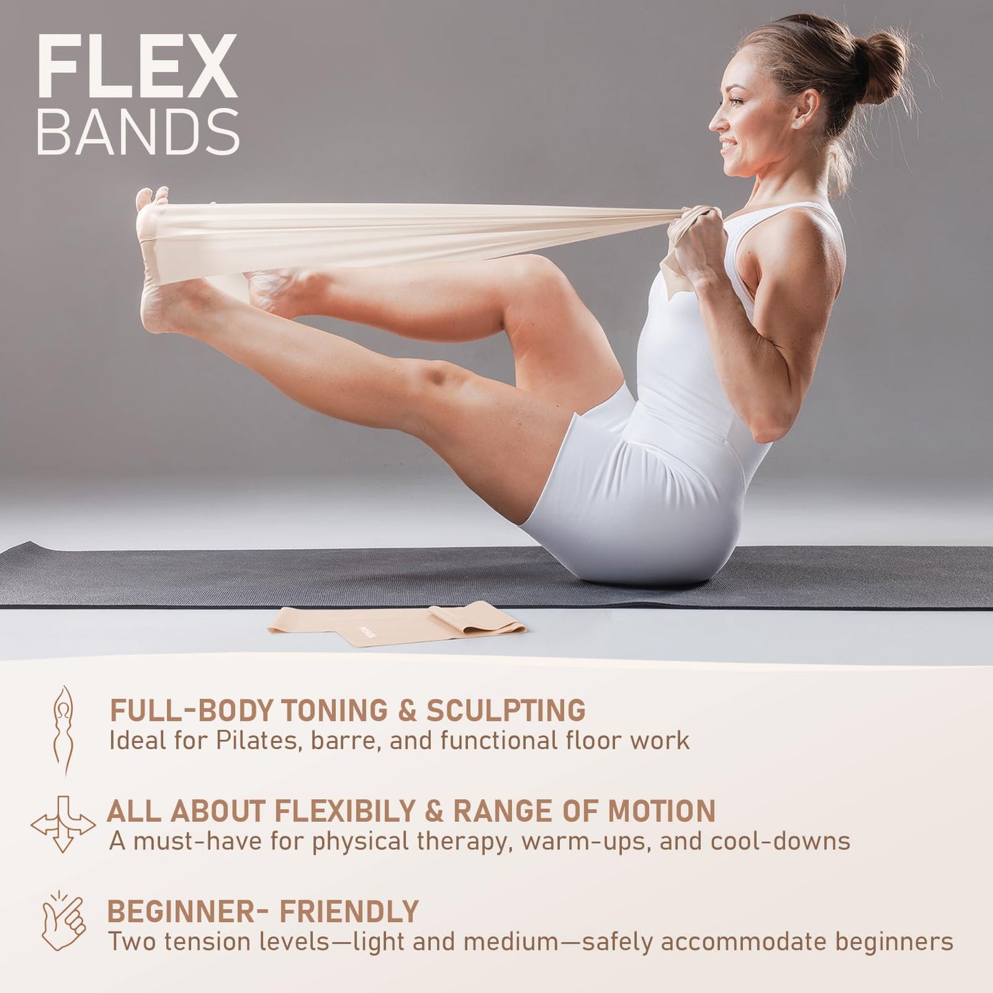 PhysKcal Pilates Ring Set, Magic Ring with 1x Core Ball, 3X Resistant Loop and 2X Flex Band, Pilates on Mat Essential Kit (Nude)
