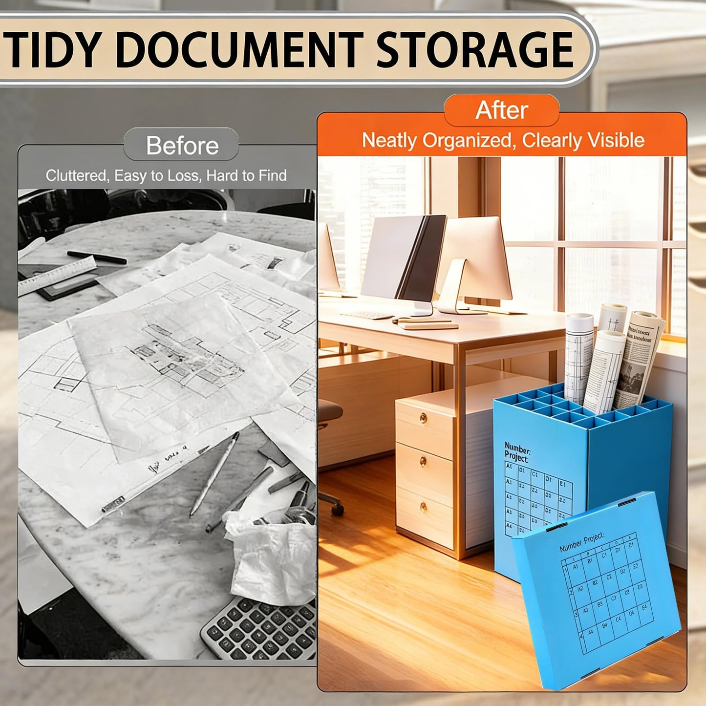 Aifukena Blueprint Holder Storage Organizer - Blueprint Storage Rack，20 Slots ，Used Storing for Anchor Charts ，Poster， Map (With Lids 1 Pack)