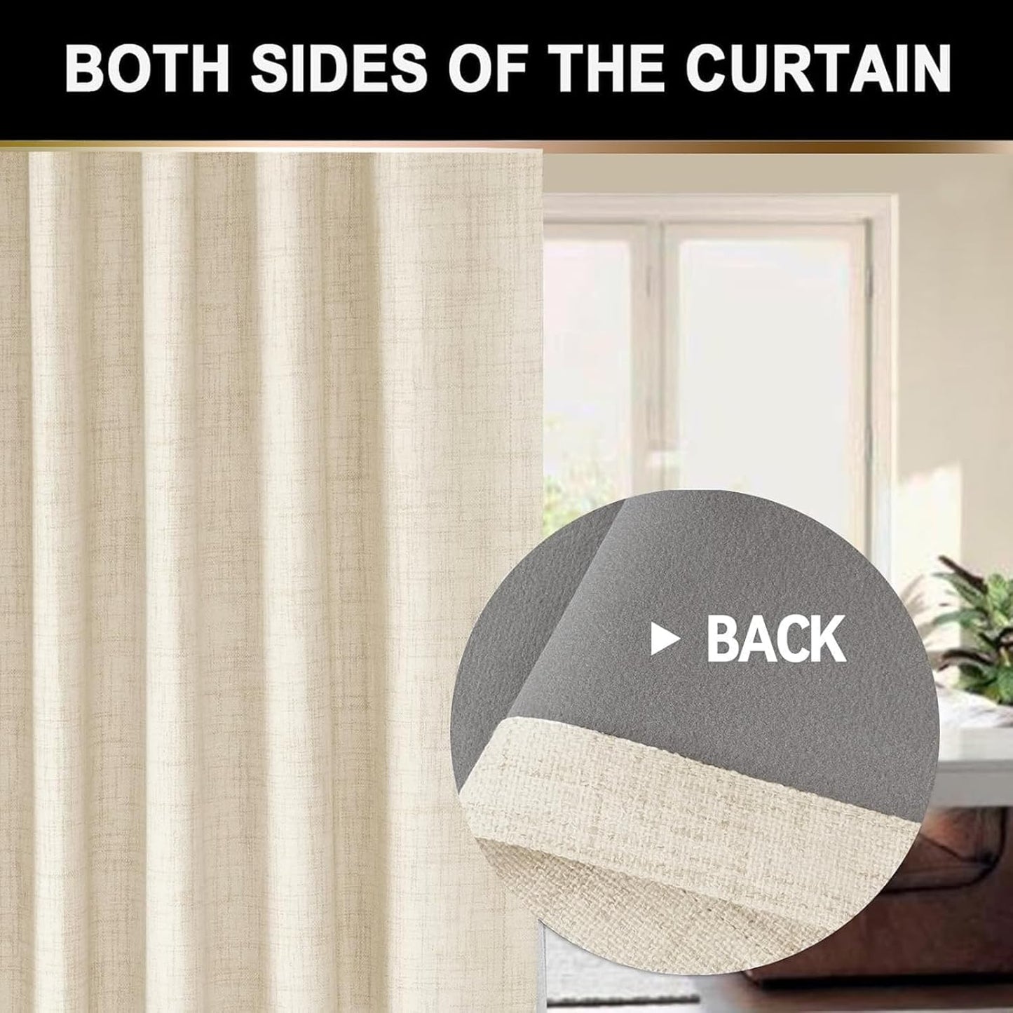 Skiennix 100% Blackout Curtains - Thermal Insulated Faux Linen | 84" Length, 2 Panels, Butter Cream