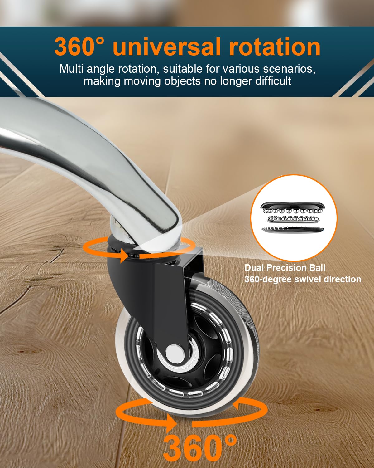 RidRed Office Chair Wheels - Heavy-Duty 3-Inch Rubber Casters | Universal Fit, Noise-Free, Perfect for All Floors (Set of 5)