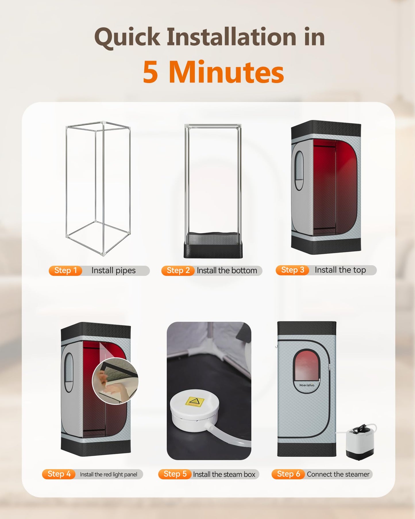 noerishia Portable Infrared Sauna Box for Home, Steam Sauna Tent with 660nm & 850nm Red Light Therapy, 3L 1200W Steamer, Oversized Folding Chair, 9 Heat Levels & 99-Min Timer for Home Spa Relaxation