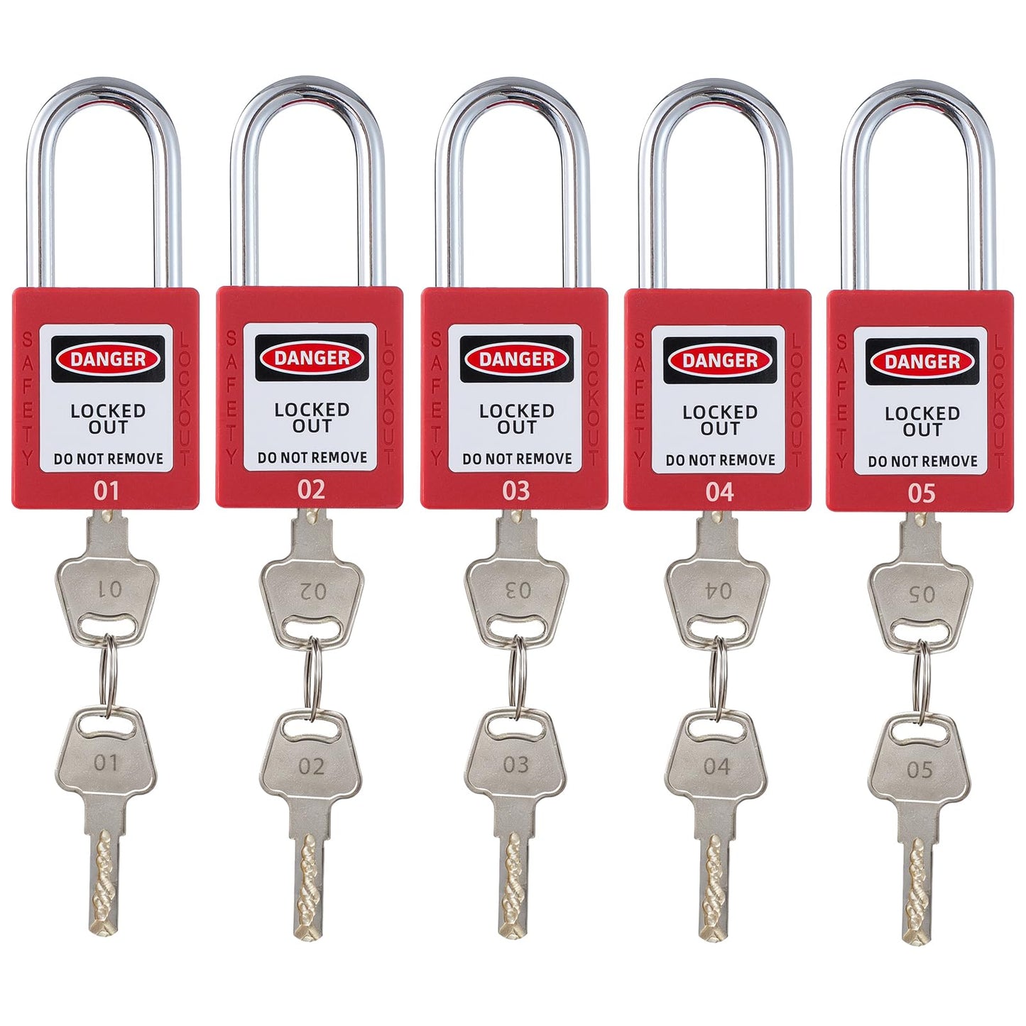 Lock Out Tag Out Locks and Keys, 10 Lockout Tagout Keyed Different Safe Pad Locks, OSHA Compliant Loto Locks for Lock Out Tag Out Stations (5, Red)