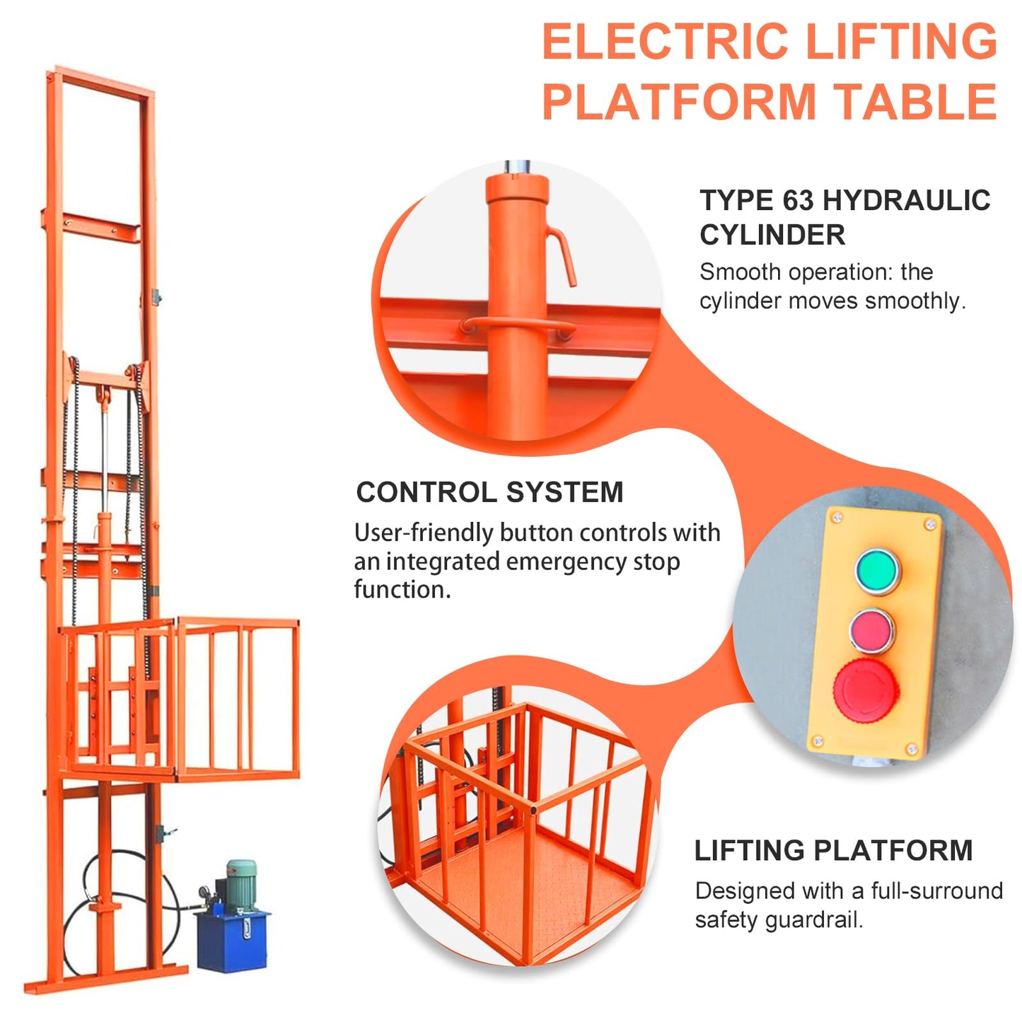 Hydraulic Freight Elevator System, 2200lbs 1-Ton Electric Cargo Lift Platform, Wall-Mounted Rail Guide VRC Mezzanine Hoist with 2500W Pump for Warehouse, Factory, Home Garage (9.8FT Lifting Height)