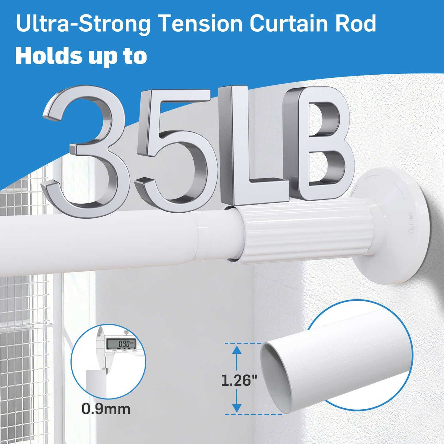 Tension Curtain Rod 51-166 Inch(4.25-13.83Ft), Extra Long Outdoor Tension Rod for Patio Window, No Drill Dual-End Adjustable Spring Shower Rod, Rust Proof Easy to Install, Rod Diameter 1.26In, White