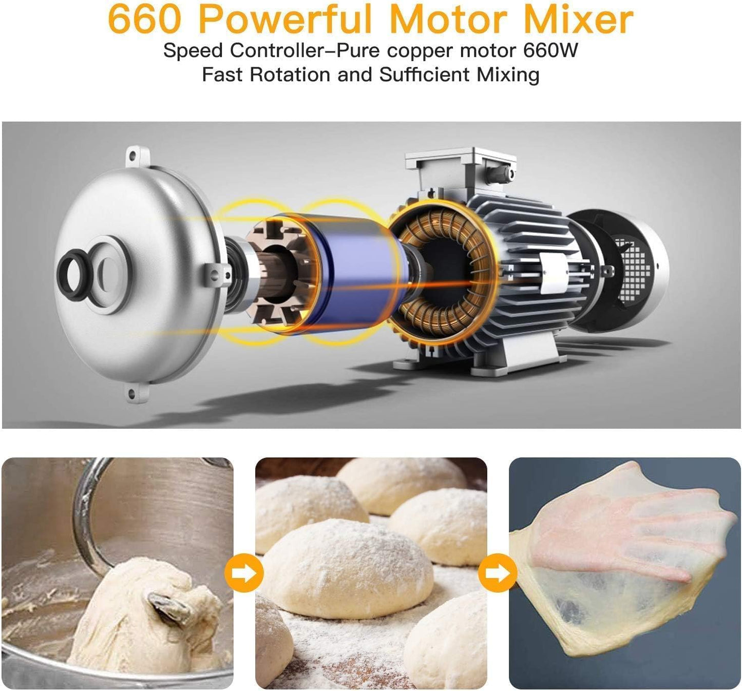 GarveeHome 7.5QT Stand Mixer, 10-Speed Tilt-Head Electric Food Mixer with Stainless Steel Bowl, 660W Motor, Dough Hook, Whisk & Beater, Compact Design for Home Baking,Silver