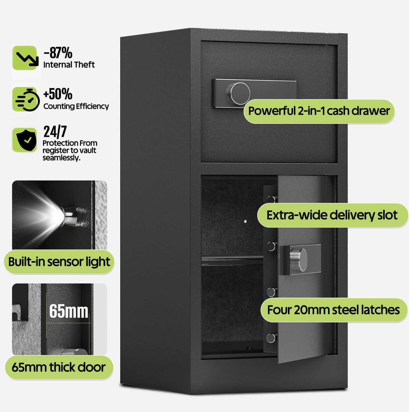 8.6 CuFt Safe Box, Large Safe for Home Office, Heavy Duty Safe with Digital Lock & Keypad, Document Safe with Hidden Compartment, Adjustable Shelf, Anti-Theft Alarm, Fireproof and Waterproof Bag
