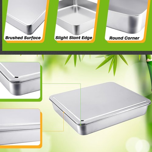 Funnymoom Stainless Steel Cake Pan Set - 11 x 13 Inch Rectangle Bakeware with Lid | Dishwasher Safe