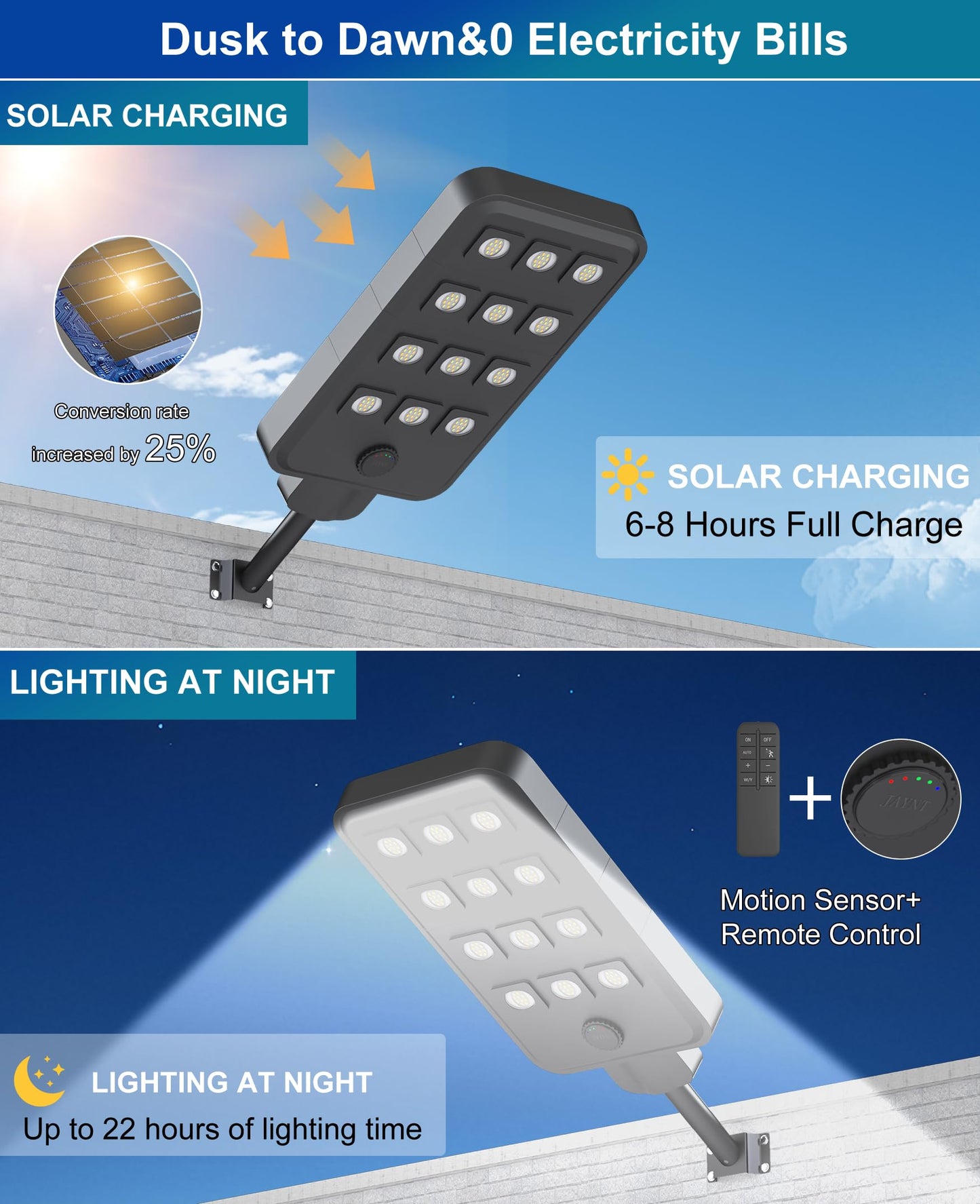 JAYNLT X-13000W Solar Street Lights Outdoor, Ultra-Large 3000K/4000K/6500K Commercial Parking Lot Lights Dusk to Dawn,IP67 Waterproof Solar Power Flood Security Light for Playground,Road