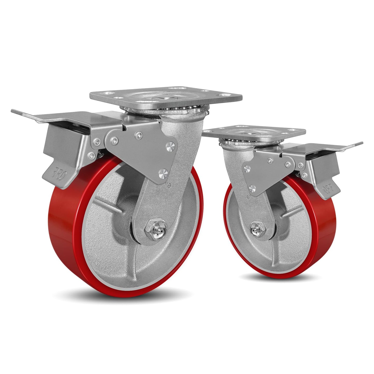 SY America 6" X 2" Casters - Heavy Duty Industrial Casters, 2 Swivel Total Lock Brake Casters,2500 lbs Capacity