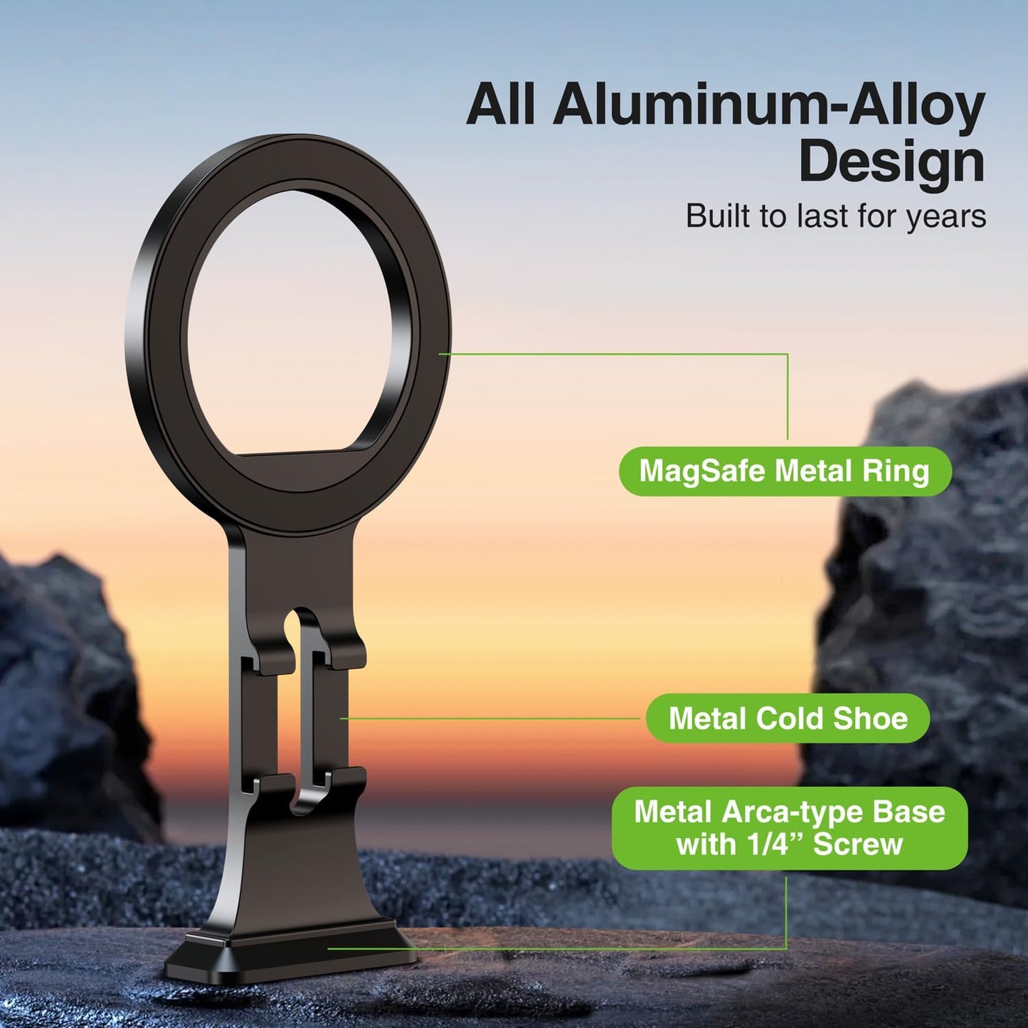 elitehood 1/4" 16 15 14 13 Aluminum Magsafe Tripod Phone Mount, Compact Phone Holder for Tripod with Arca Swiss Quick