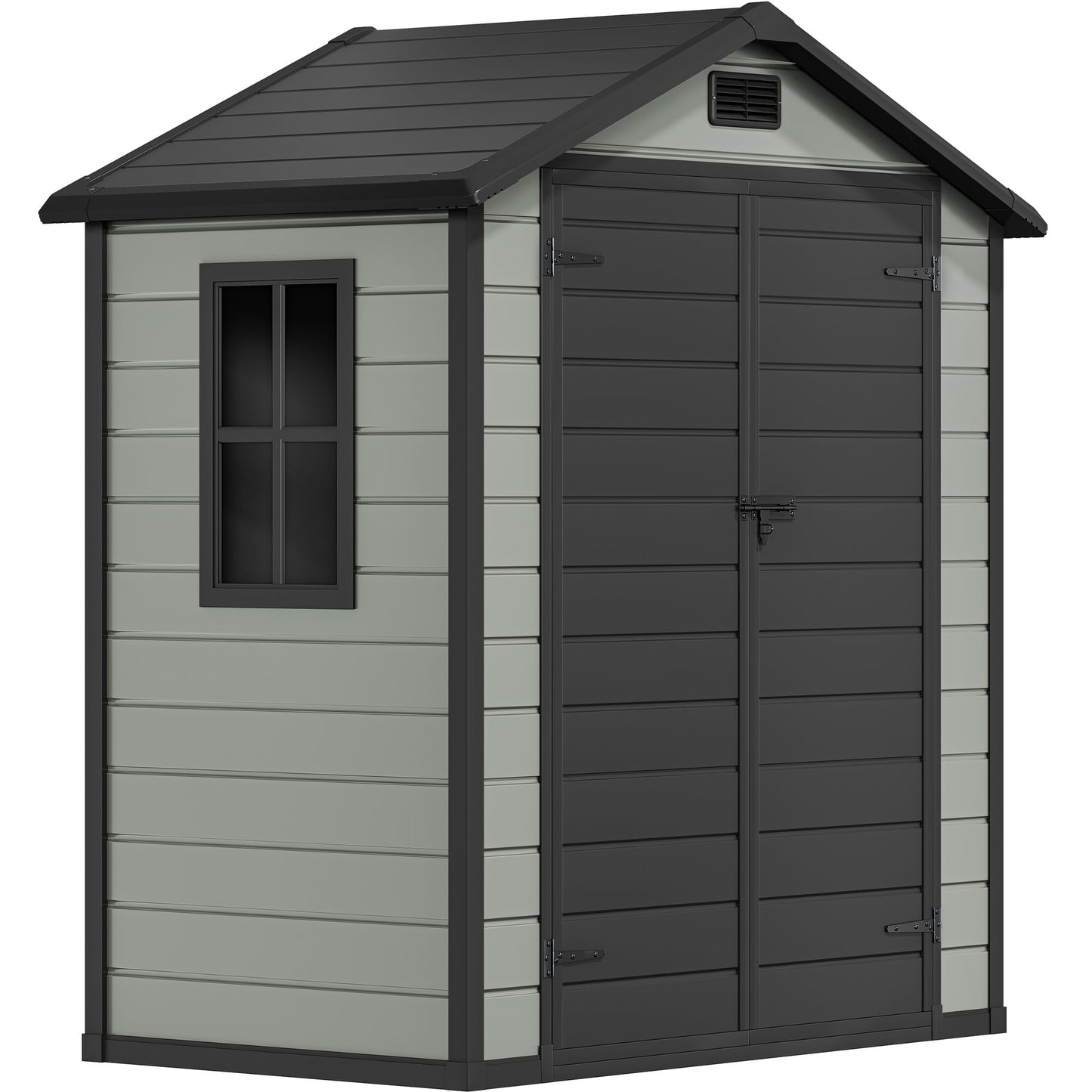 DWVO 6x4 FT Outdoor Storage Shed with Reinforced Floor, Resin Storage Shed with Lockable Door, Window and Vents, Waterproof Plastic Tool Storage for Garden Backyard Patio