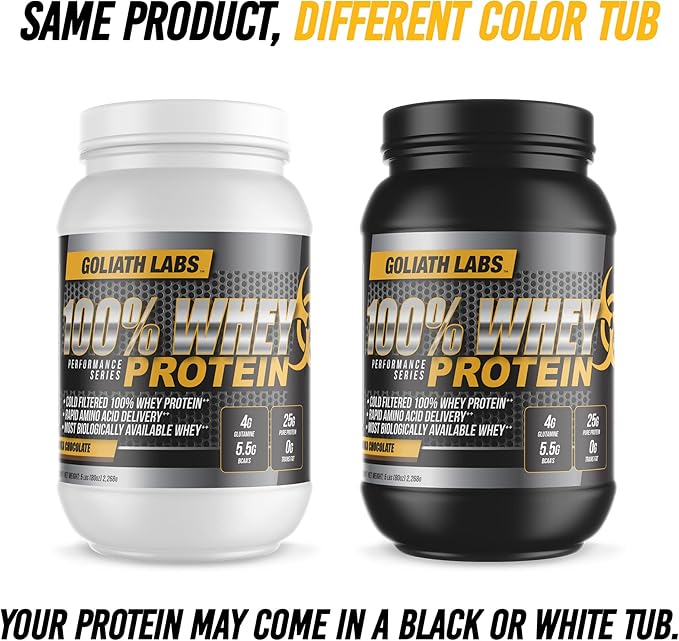 Goliath Labs 100% Whey Protein Powder Isolate/Blend | Fast-Absorbing Workout Supplements | 25g of Pure Protein and 5.5g of BCAAs in Each Serv | Vanilla, 5 lbs, 68 Servings | Package May Vary