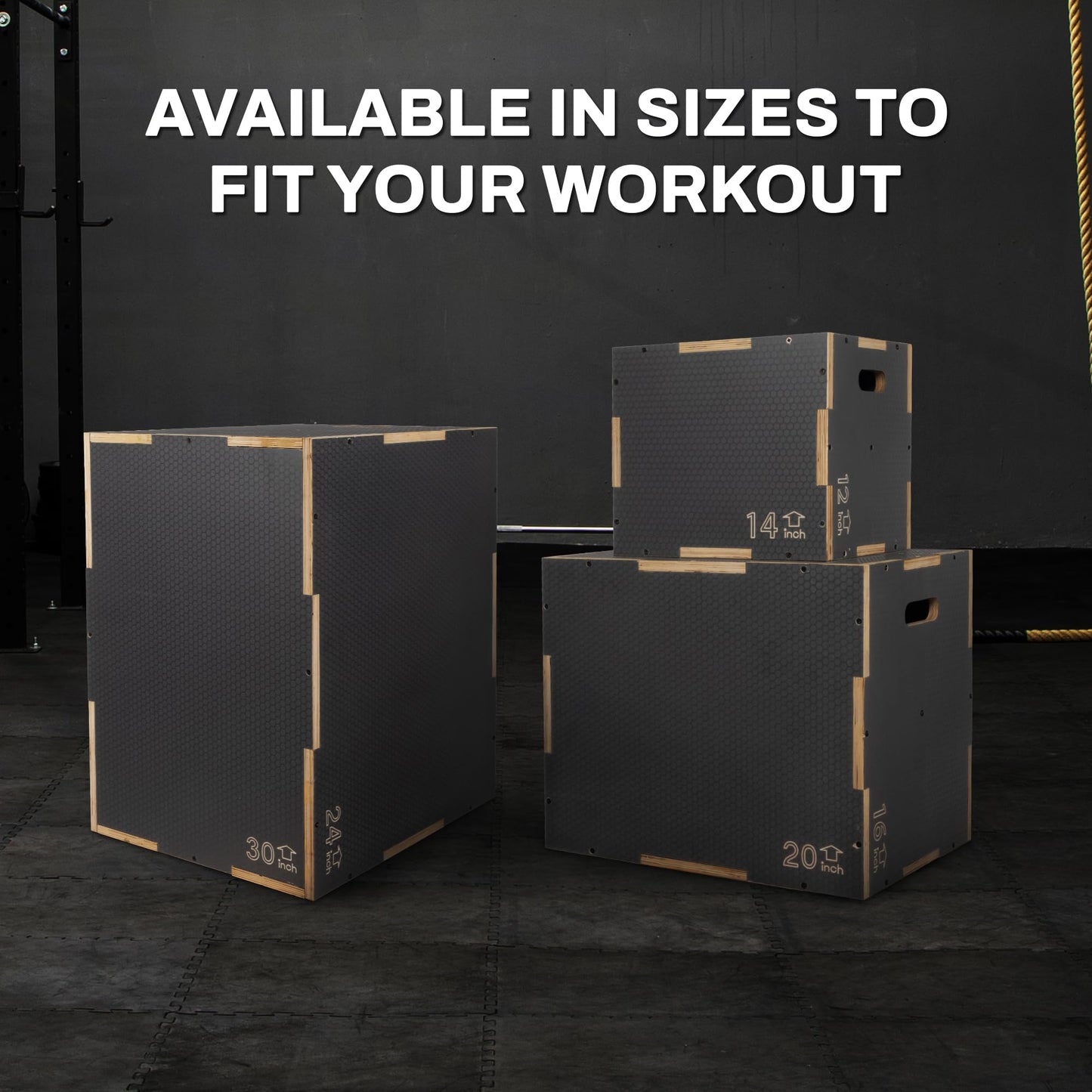 Signature Fitness 3 in 1 Non-Slip Wooden Plyo Box Plyometric Box Jumping Exercise, 20x24x30 Inches, Gray