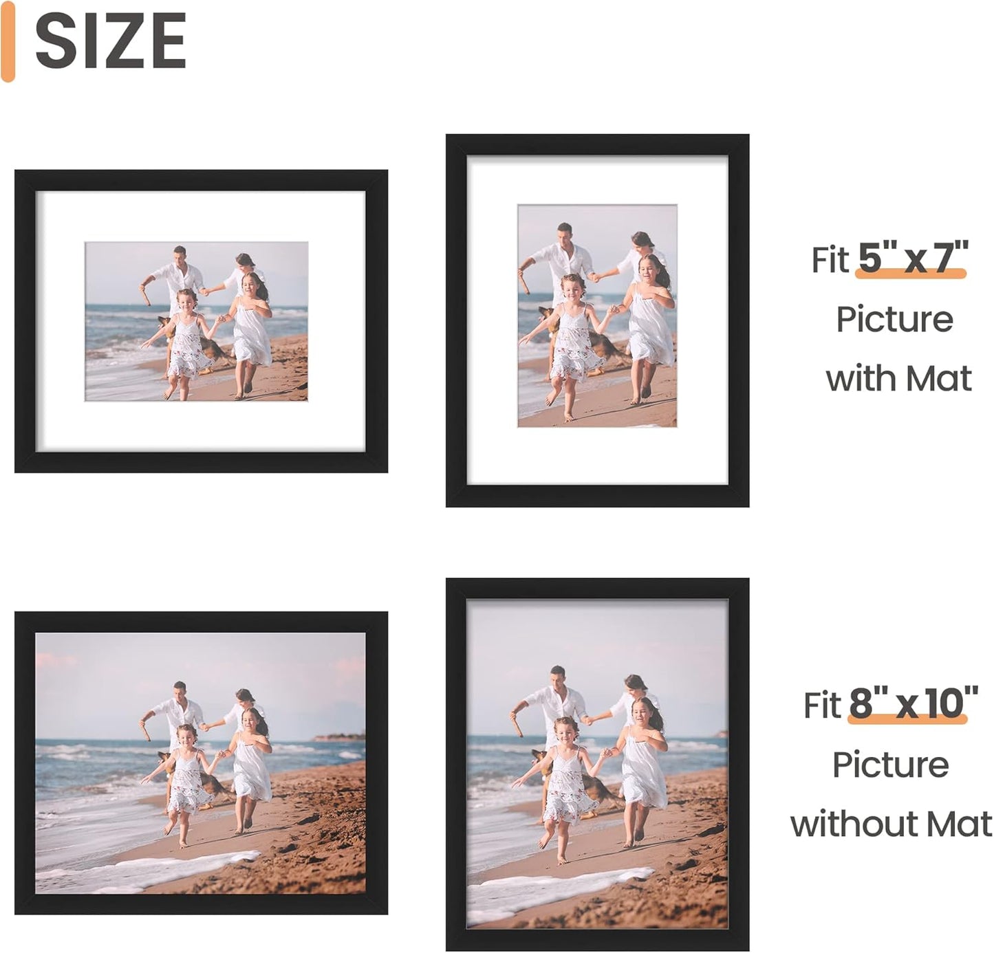 Upsimples 8x10 Picture Frame Set - 5 Black Frames & 11x14 Mahogany Diploma Frame Bundle