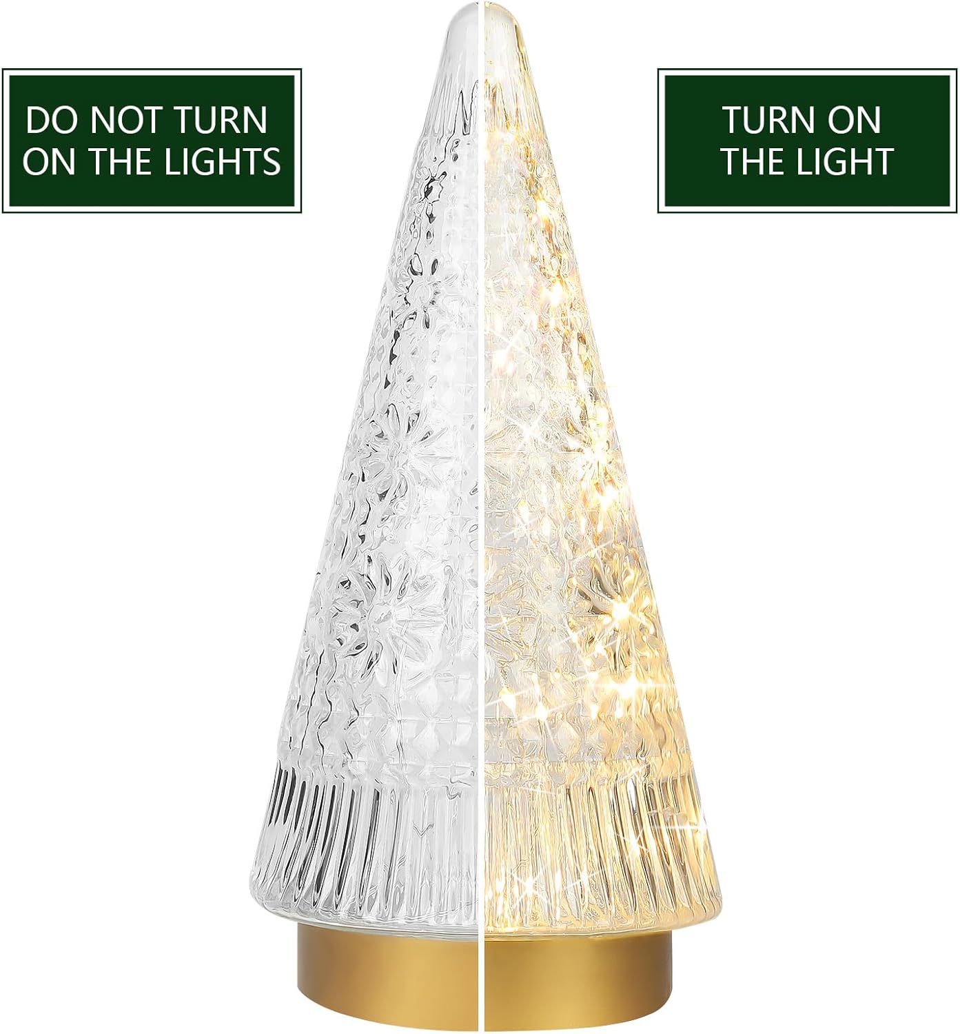 Regine Switzerland Glass Christmas Tree - Small Gold Sparkling LED Light Decoration for Tabletop & Mantel