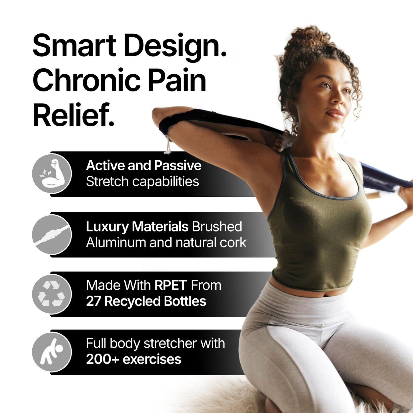 CastleFlexx Mobility and Full Body Strengthening Device | Non-Elastic Stretch Strap with Natural Premium Cork Handles for Stretching, Exercise, Physical Therapy, and Yoga