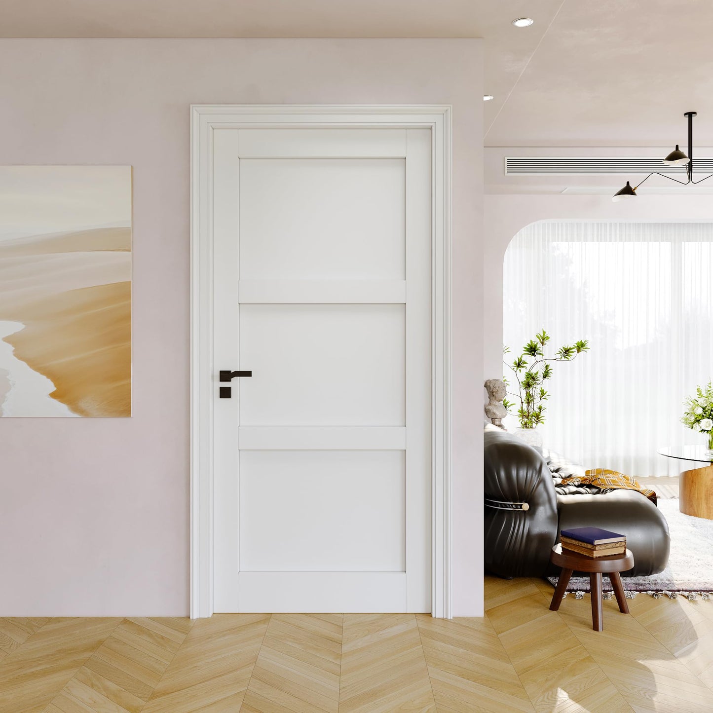 Slab Door Interior, Solid Core Pre-Built Wood Doors 36"x80", 3-Panel White Bedroom Door Shaker, Pantry, Bathroom, Laundry Swing Door w/o Frame, Pre-Finished & Paintable with CARB P2
