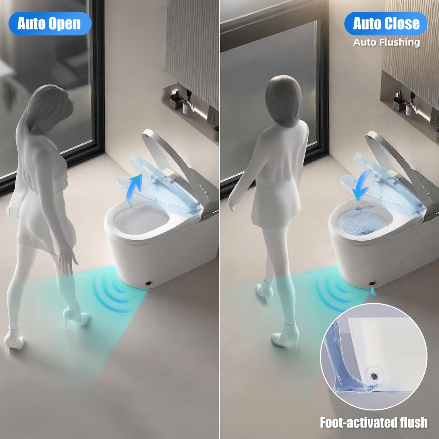 Smart Toilet with Bidet Built In, Auto Open, Heated Seat & Dual Auto Flush, Foot Sensor, Tankless Modern Elongated Electric Toilet with Warm Water Wash, Air Dryer, LED Display & 1000g MaP Flush
