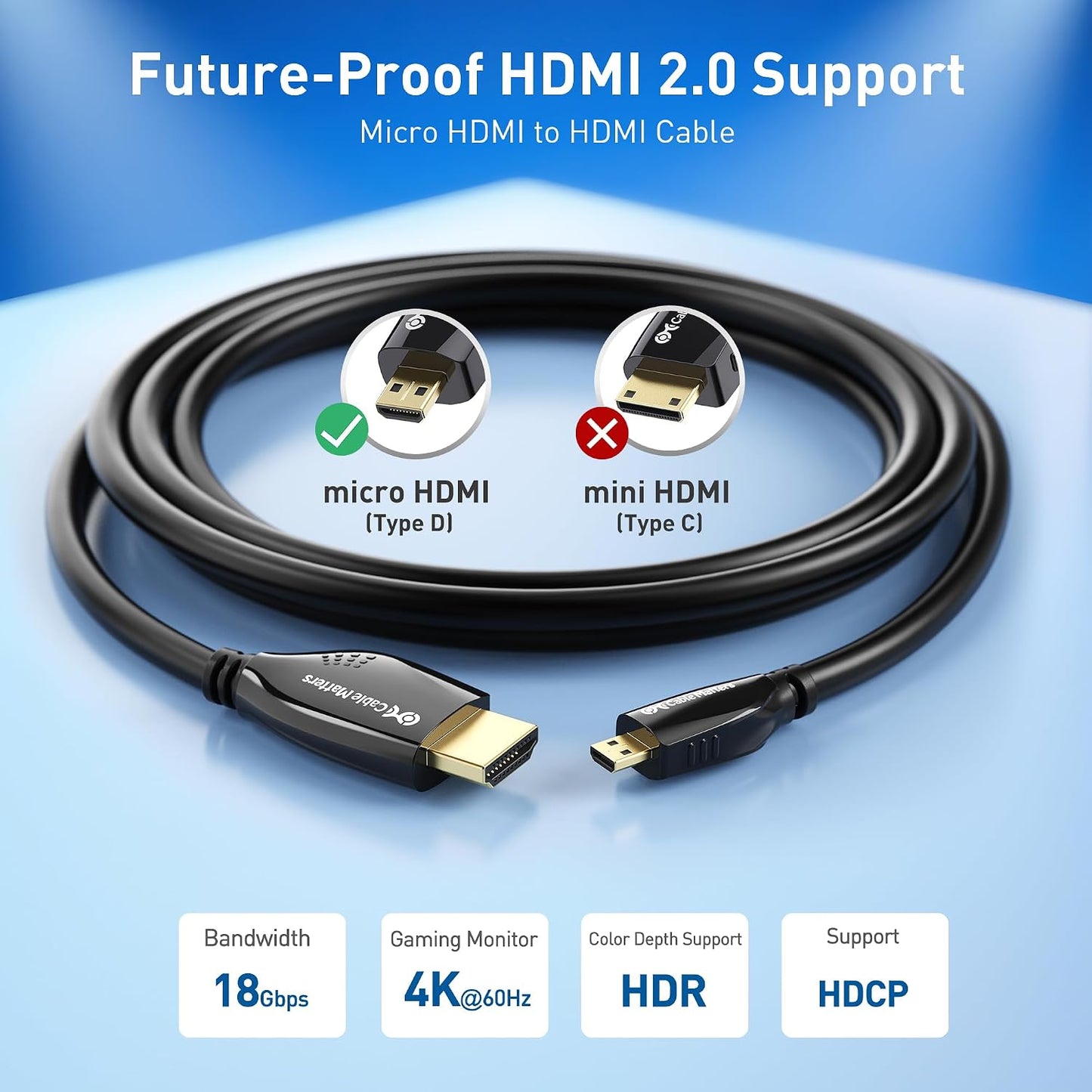 4K@60Hz 10ft, 4 5 Cable Matters High-Speed Micro HDMI to HDMI Cable - Ideal for Tablet, Notebook, Camera, Raspberry Pi