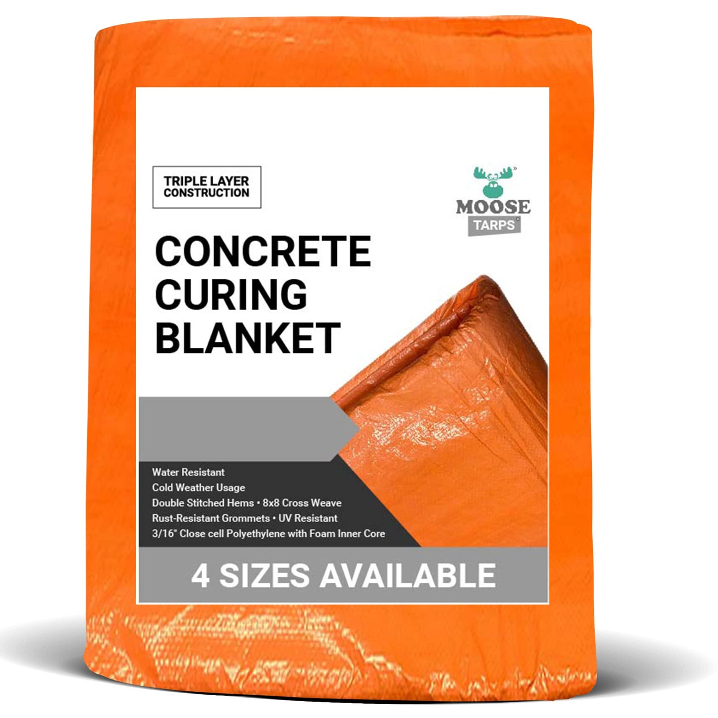 Moose Supply Concrete Curing Blanket Cover, 6 x 24 Foot Heavy Duty Insulated Concrete Blanket with Foam Core, PE Coated Woven Tarp for Construction, Cement, and Landscaping, Orange
