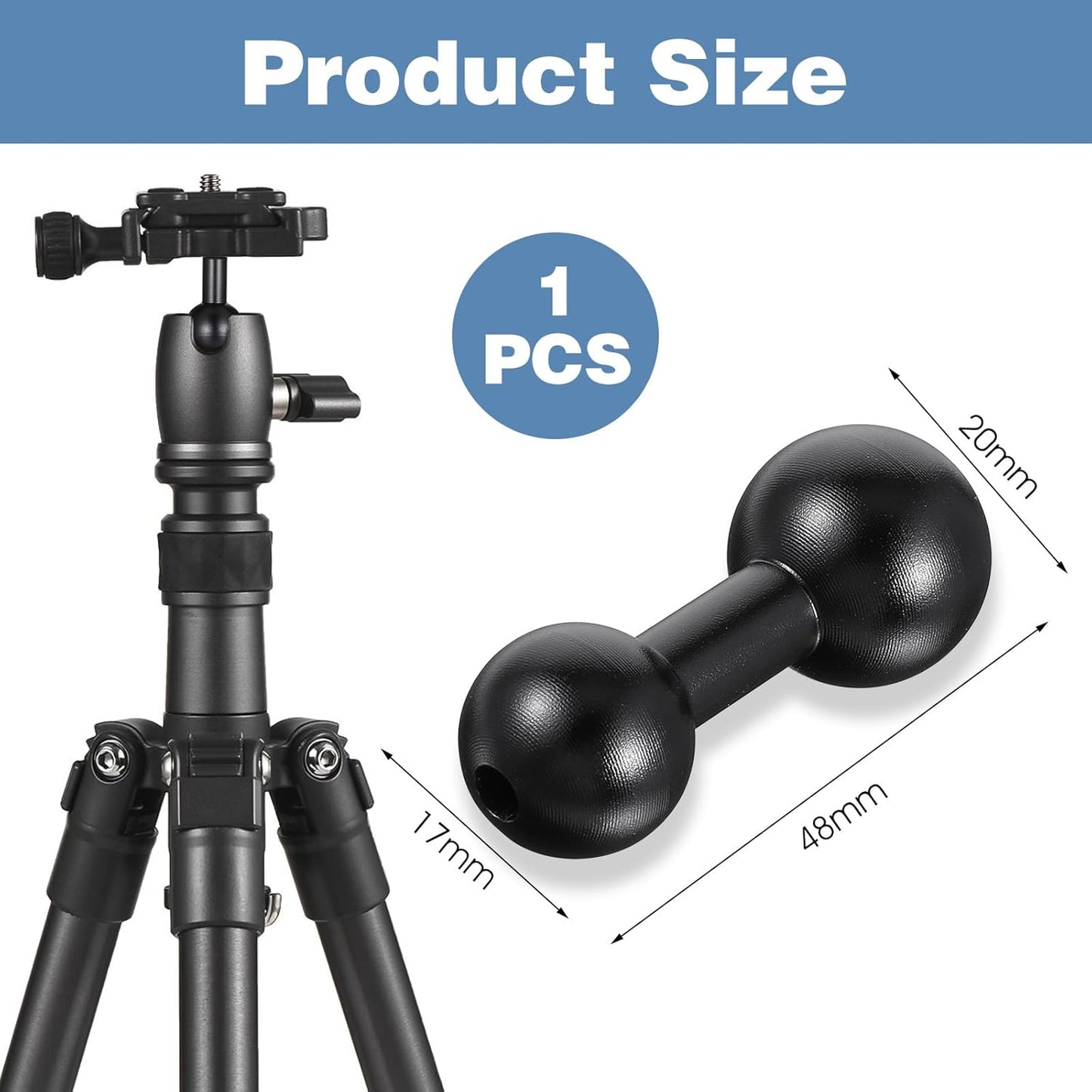 Exircy 20mm 17mm 17mm Aluminum Ball to Ball Adapter Extension Connector, Black Balls Mount Arm for GPS Devices
