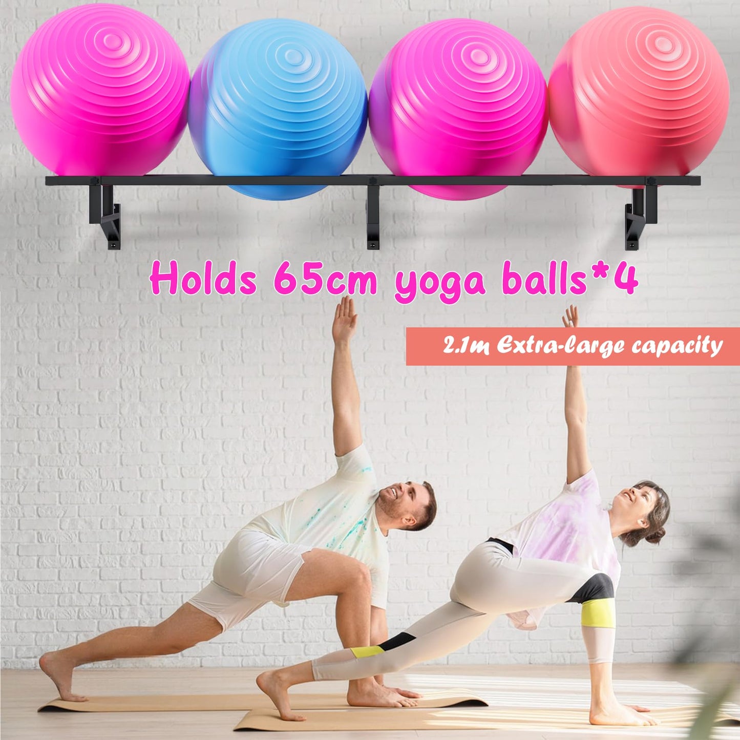 Lhysn Yoga Ball Holder,Extra Large Wall Rack for Gym Garage Wall Storage,Suitable for Stability Ball/Theraband Ball/Stability Balls for Exercise/Barre Ball/Yoga Block/Basketball/Volleyball Metal Shelf