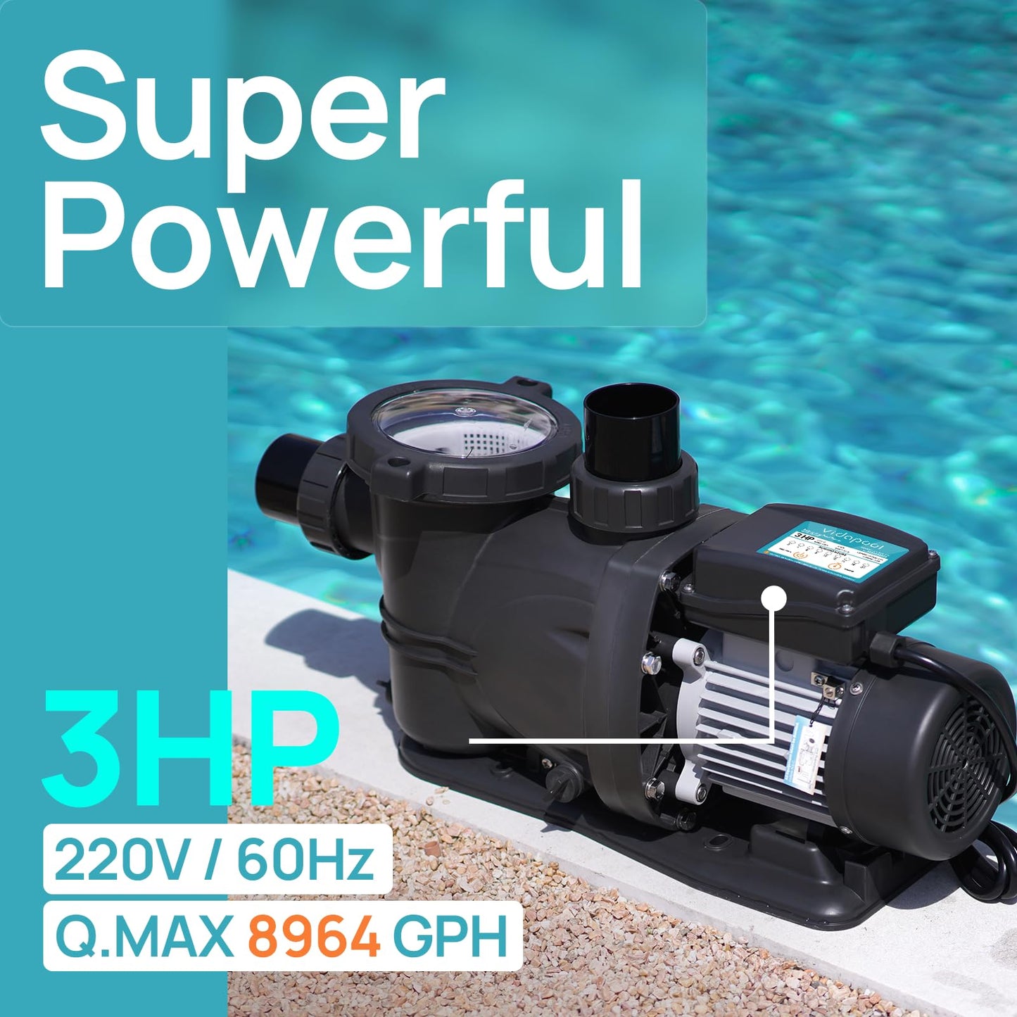 VIDAPOOL In/Above Ground Pool Pump Self Primming High Flow,Deep Black