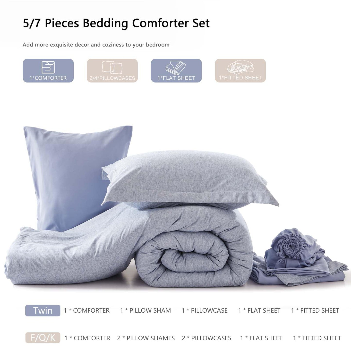 UNILIBRA King Comforter Set 7 Pieces Bed in a Bag - Sage Green King Soft Bedding Set for All Seasons - Cationic Dyeing Bed Comforter Sets with Comforter, Flat Sheet, Fitted Sheet, Pillowcases & Shams