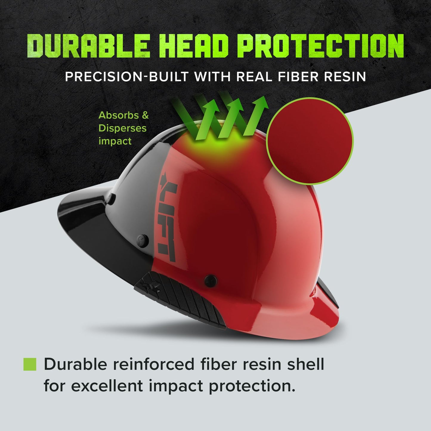 LIFT SAFETY Dax Fiber Resin Full Brim Safety Helmet | 6 Point Suspension for Comfort & Impact Protection | 50/50 Gloss Red/Black
