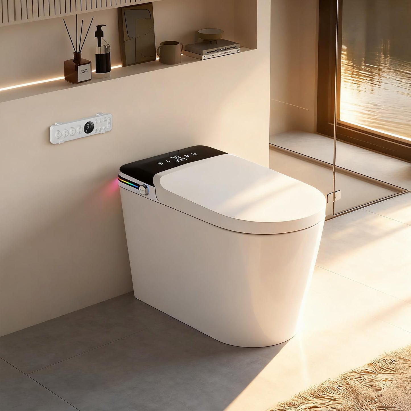 Smart Toilet with Bidet Built In, Auto Open, Heated Seat & Dual Auto Flush, Foot Sensor, Tankless Modern Elongated Electric Toilet with Warm Water Wash, Air Dryer, LED Display & 1000g MaP Flush