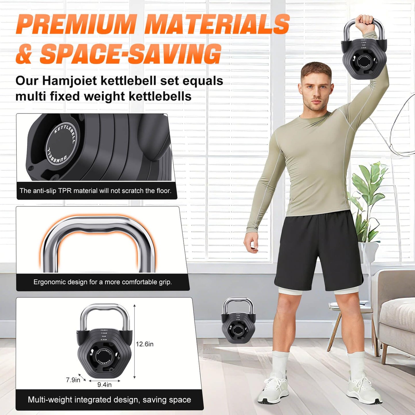Hamjoiet 2-in-1 Adjustable Kettlebell, 15-45LB Kettlebells Weight Set for Strength Training, 5.9-30.9LB Adjustable Weights Dumbbell for Home Gym Full Body Workout (Black)