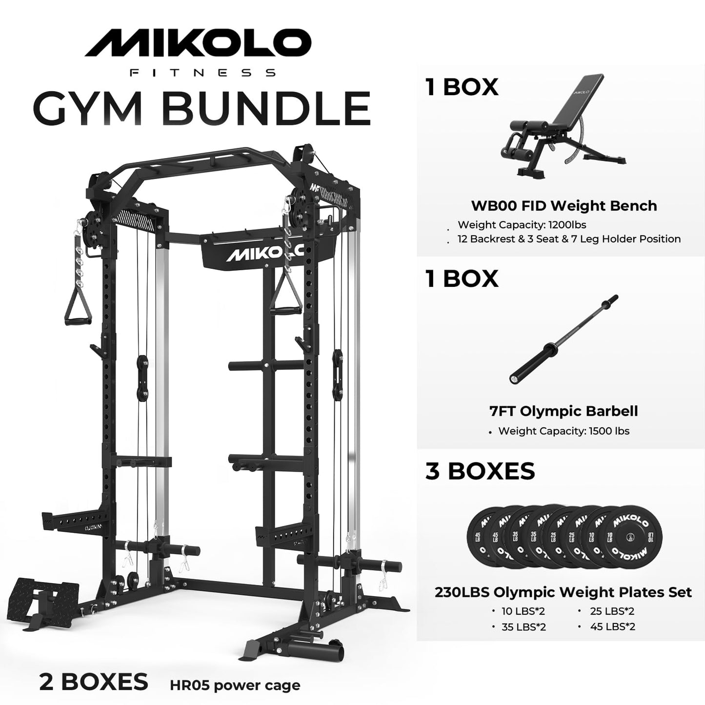 Mikolo Power Cage, 2000LB Power Rack with Independent Dual Pulley System, Multi-Function Home Gym Workout Machine for Cable Crossover (Black 001)