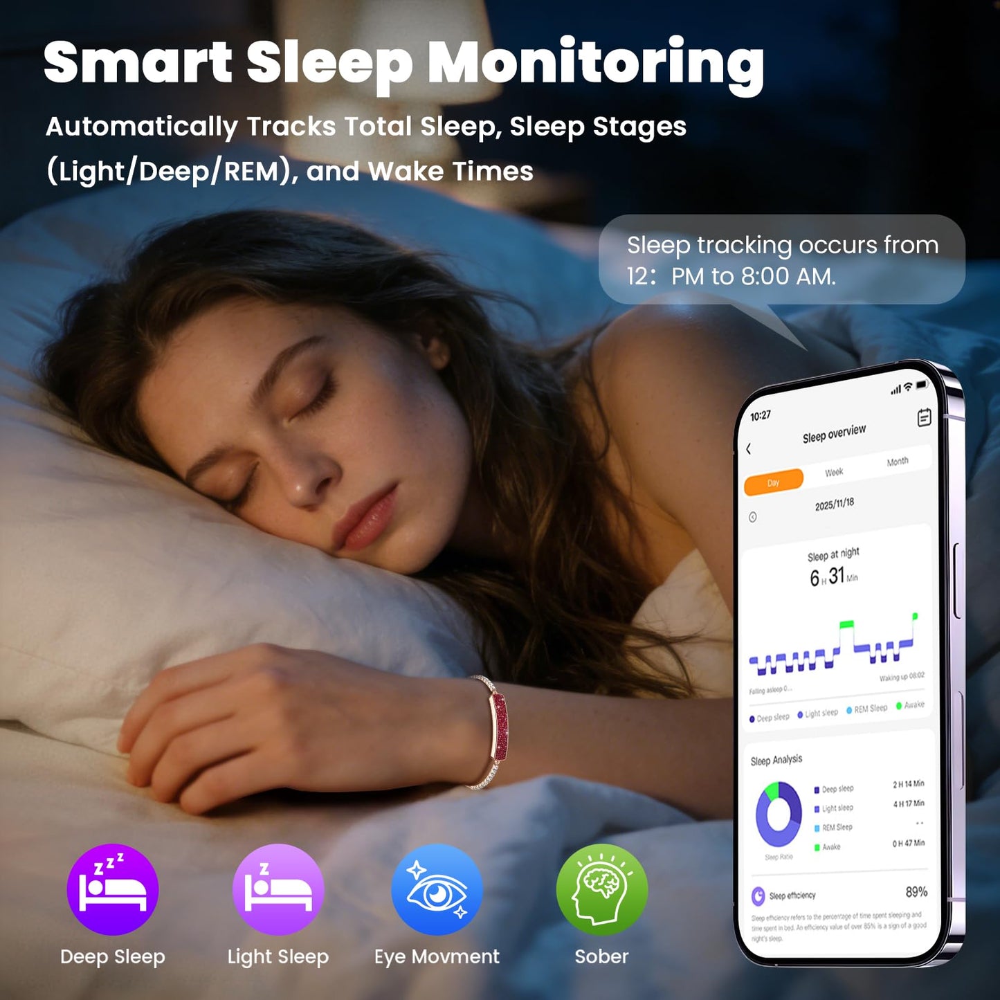 Smart Bracelet for Women, Activity FitnessTrackers Bracelet,Sleep Tracker Smart Band,Red Jewelry Health Bracelets with 24/7Heart Rate Monitor,HRV,Blood Oxygen,Stress,Women's Health Tracking,Free APP