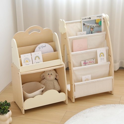 Kids Bookshelf with Storage, 3-Piece Modular Wooden Bookcase Organizer for Nursery, Bedroom, Playroom, Easy Assembly, Corner Shelf for Books & Toys, Natural Wood Design (B)