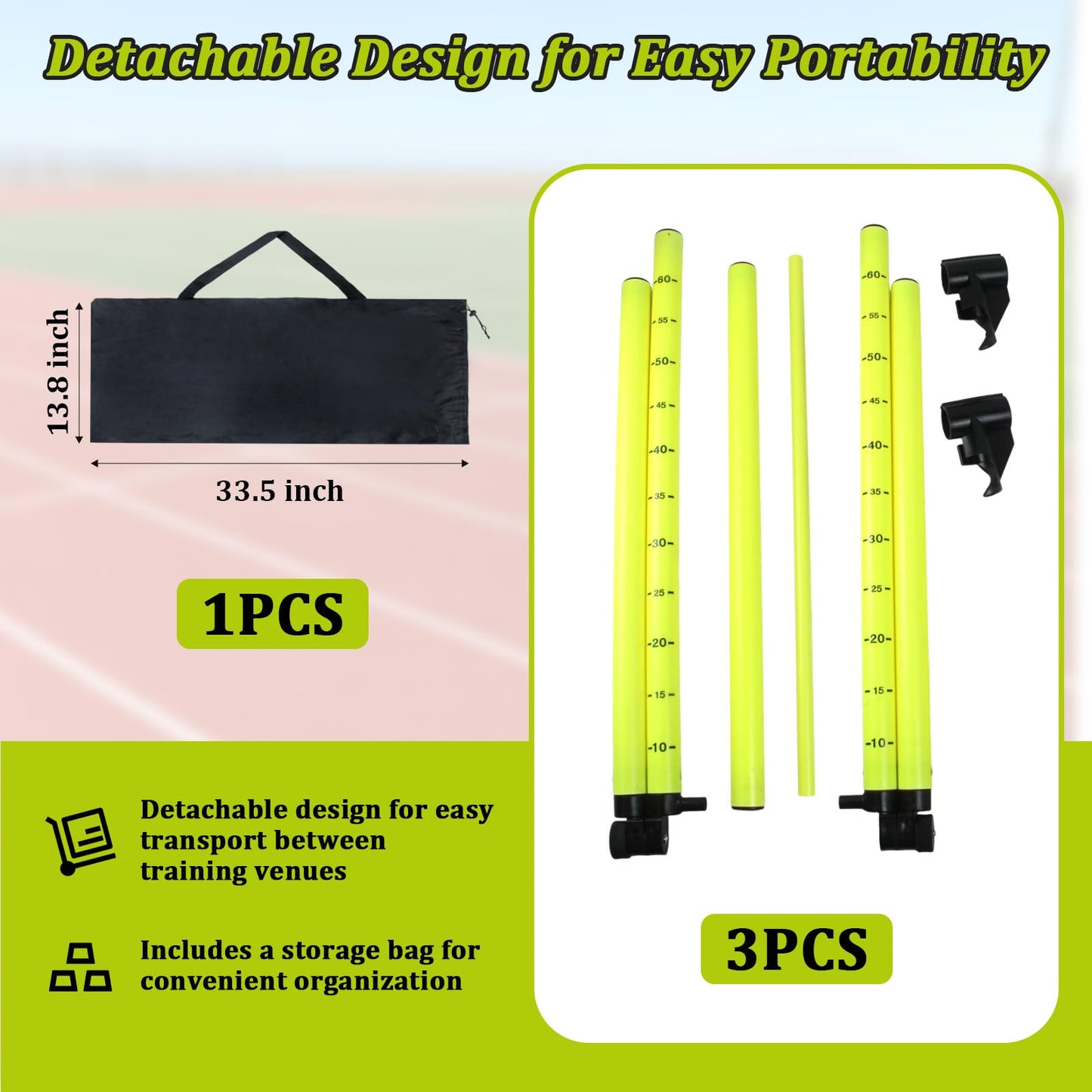 3PCS Height Adjustable Hurdles Training Equipment, Hurdles Track and Field for Agility & Speed Training, Detachable Track Hurdles with Carry Bag for Soccer Football Basketball, Tool-Free Setup