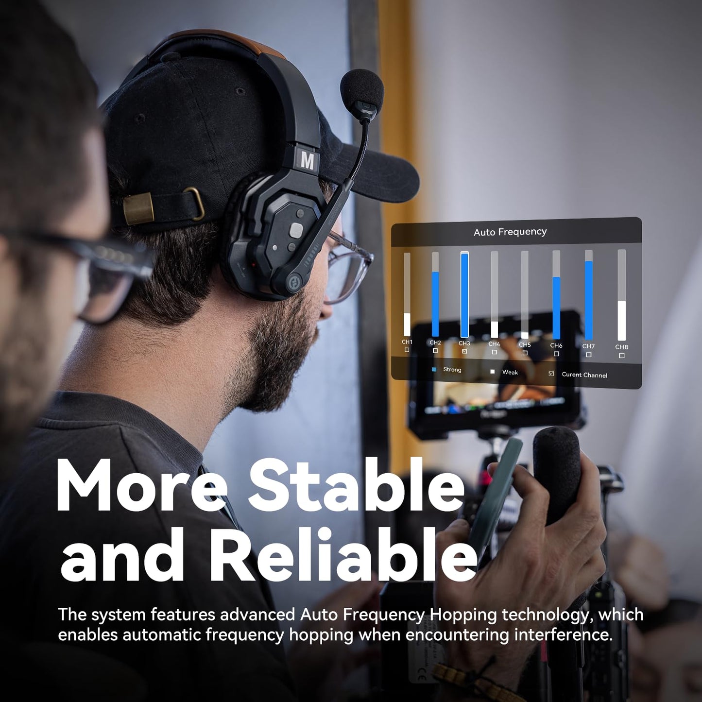 Hollyland Solidcom SE Full Duplex 4-Users ENC Noise Cancellation Wireless Intercom Headset System 1100ft Team Communication with PTT Mute Single Ear Headset for TV Film Production (2.4GHz Version)