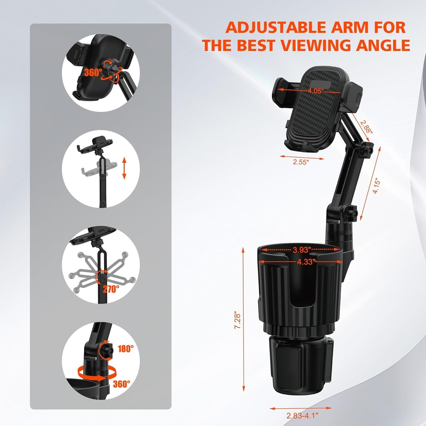2 Pack 2 1 360 4-7 Newlest in Phone Mount for Car Cup Holder with Adjustable Base, Phone Holders for Car Cupholder, No