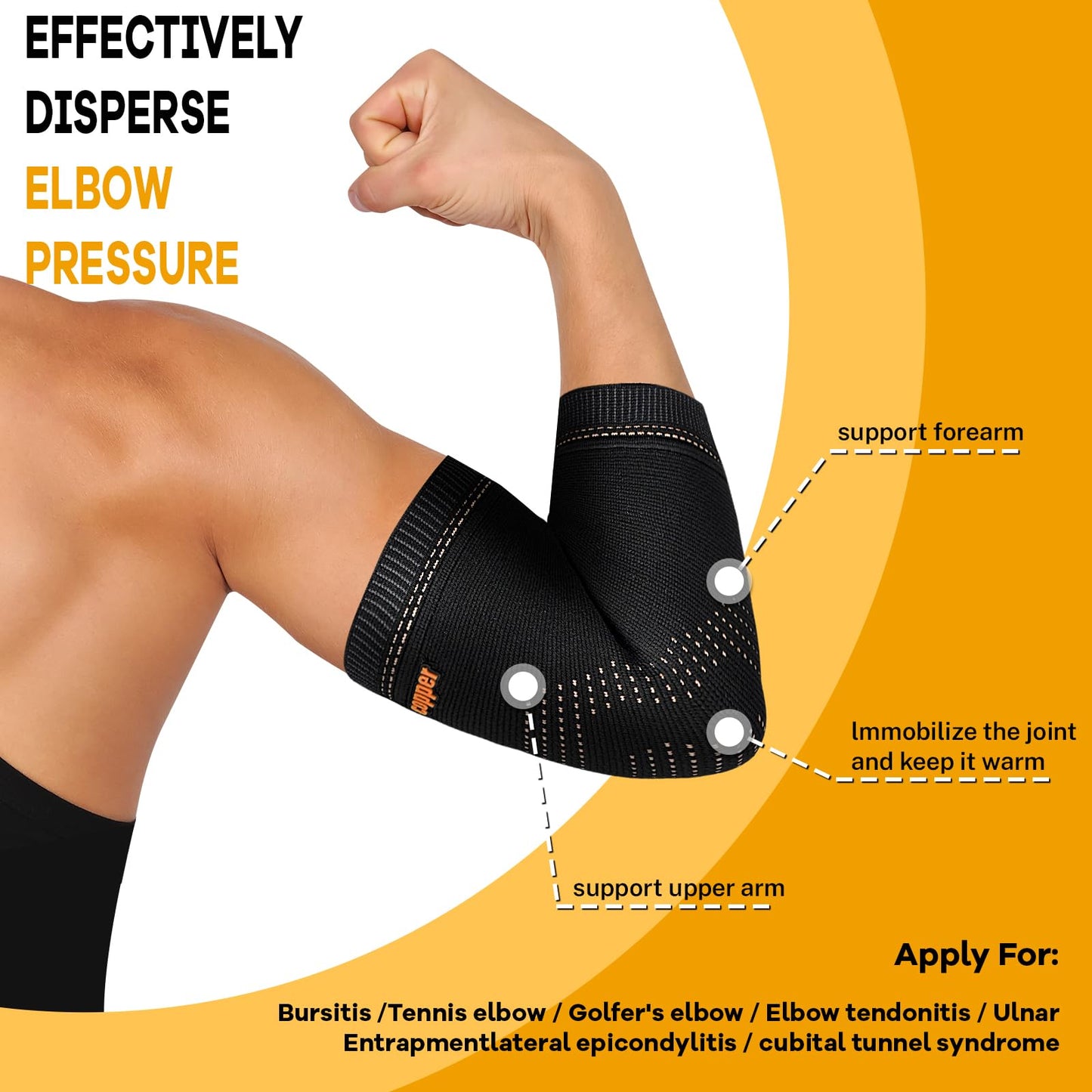 Vlela Copper Elbow Sleeve,Elbow Compression Sleeve, Elbow Brace For Tendonitis and Tennis Elbow,Golfers, Arthritis, Bursitis. Elbow Pain Relief,Weightlifting, Fit for Men & Women