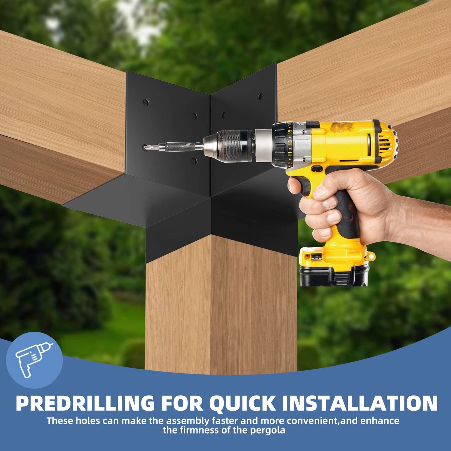 TOCRETOARE Pergola Kit, 4 Pack Woodworks Pergola Brackets 6" x 6" (Actual: 5.5x5.5 Inch), 3-Way Right Angle Corner Brackets, Powder-Coated Pergola Hardware, for Lumber Pergola Gazebo