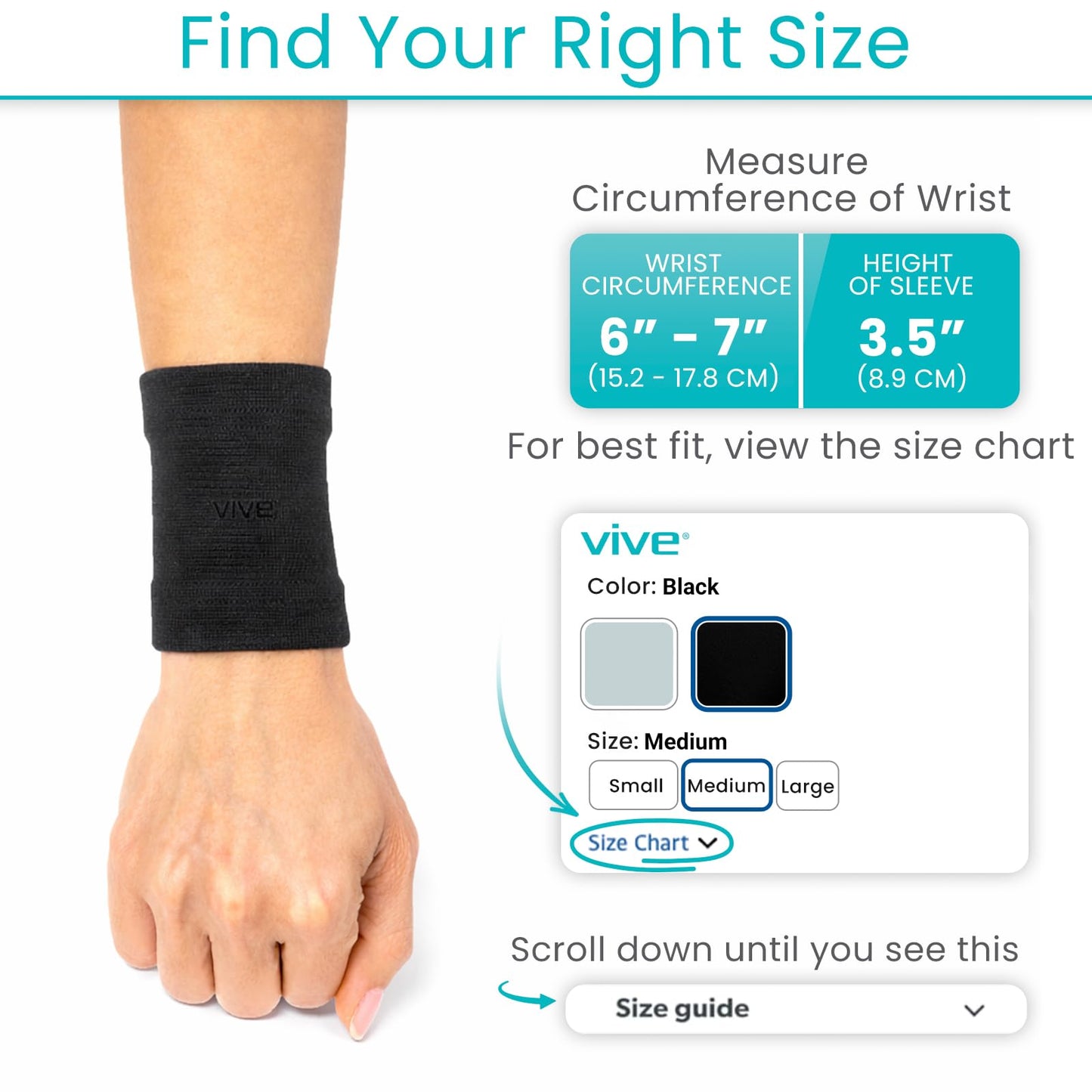 Vive Wrist Compression Sleeves for Women & Men (Pair) - Elastic Support Wristband for Pain Relief & Circulation - Wrist Support for Carpal Tunnel, Arthritis, Tendonitis - Great for Sports Injury