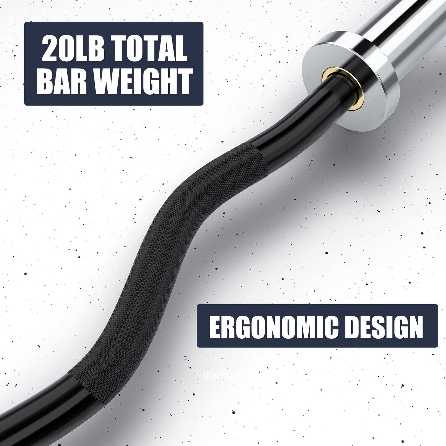 TECHNOAGE Olympic EZ Curl Bar, 47" EZ Barbell for Biceps & Triceps Workout, 20LB Solid Steel Curl Bar with Smooth Bearing Sleeves for 2-Inch Weight Plates, 500LB Capacity Weight Lifting Bar for Home Gym Strength Training, Sliver&Black