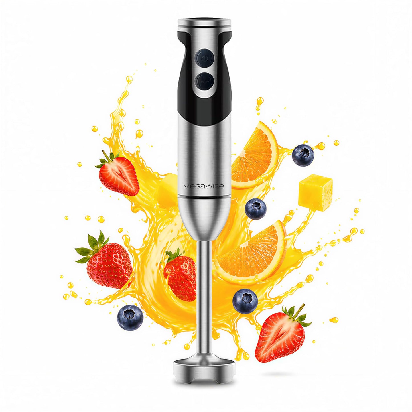 MEGAWISE new Hand Blender Series Only one Hand Blender,no attachments,12-Speed,Includes Powerful Blender Stick- Easy to Clean and Perfect for Smoothies, and More (black)