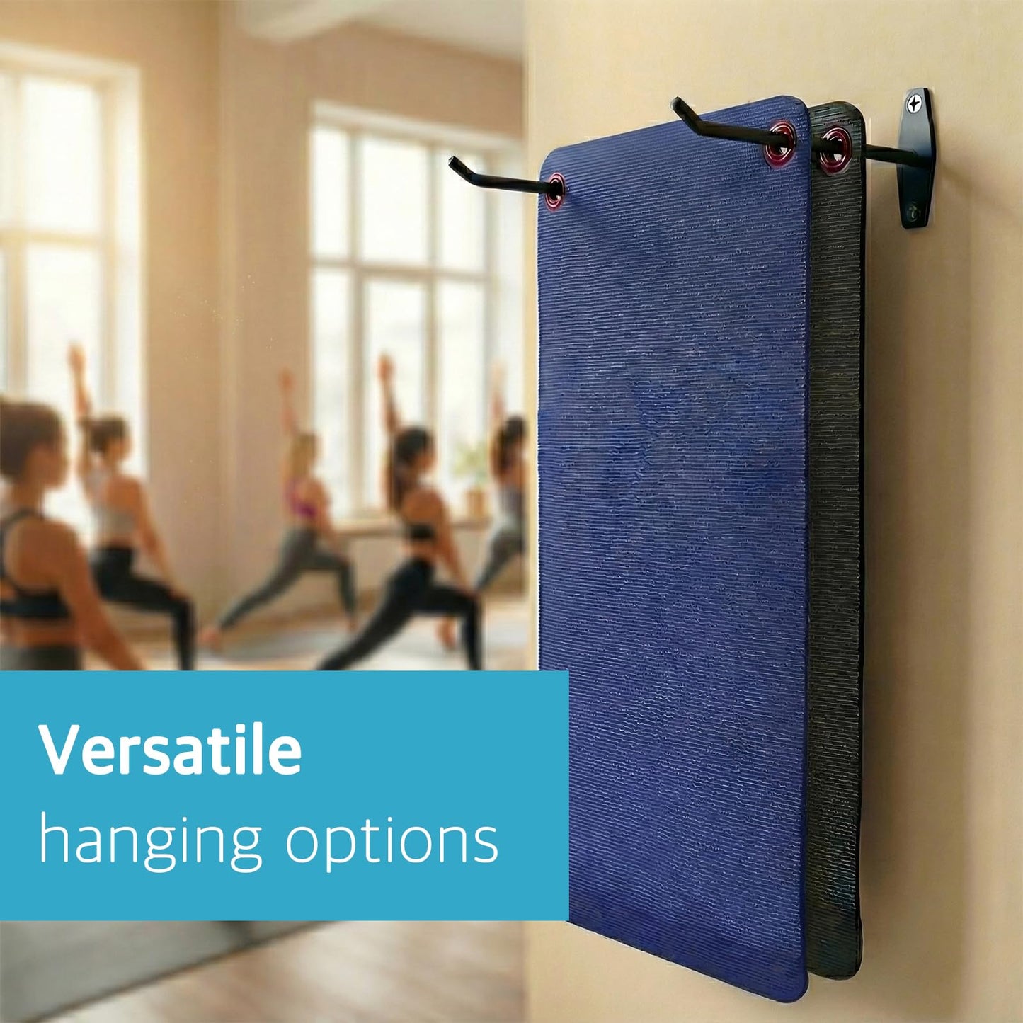 Yoga Mat Holder Wall Mount: 4 Pack Heavy Duty Metal Hooks & 12 PCS Clips for Yoga Mat (<5.5 lbs), Eyelet Mats, Foam Rollers & Gym Equipment Storage - Hanging Exercise Mat Rack & Organizer for Fitness Workout