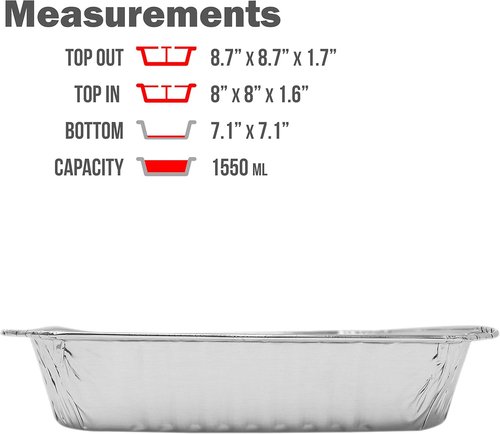 Fig & Leaf 8” x 8” Square Baking Cake Pans - Heavy-Duty Disposable Aluminum Foil Tins | 35 Pack with Plastic Dome Lids