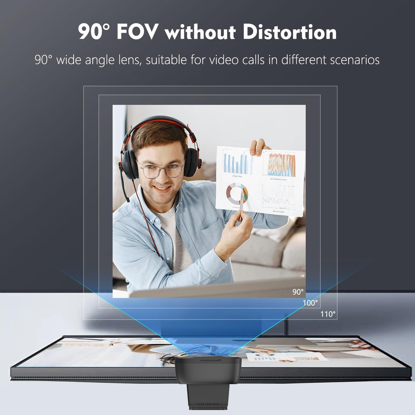 TOALLIN 1080P 90 Full HD Webcam with Dual Microphones, Computer Web Camera, Wide Angle View Without Distortion, USB