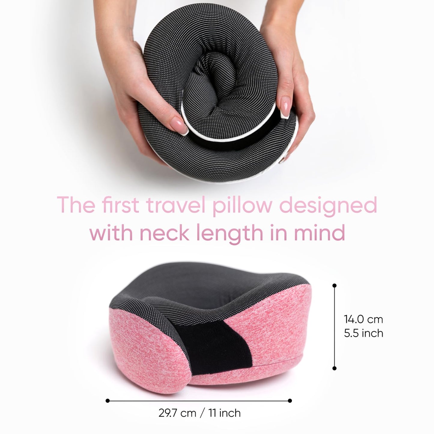 Proglobe Pink Airplane Travel Pillow Set, 100% Pure Memory Foam Neck Pillow, Updated Material, Long Flight Travel Kit with 3D Contoured Eye Masks, Earplugs, and Luxury Bag
