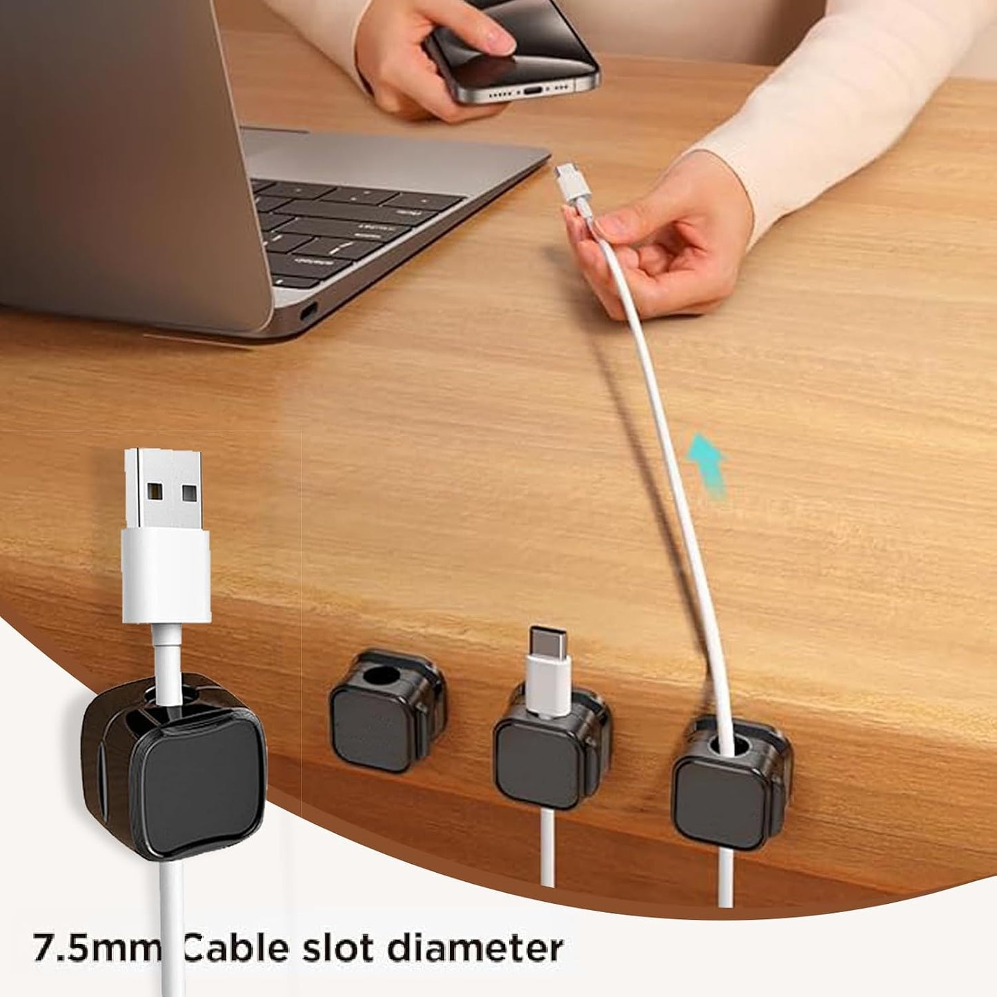 TAIKULE 6 Pack Magnetic Cable Clips White Cable Management USB Cable Power Wire Cord Clips for Home Office Desk Phone
