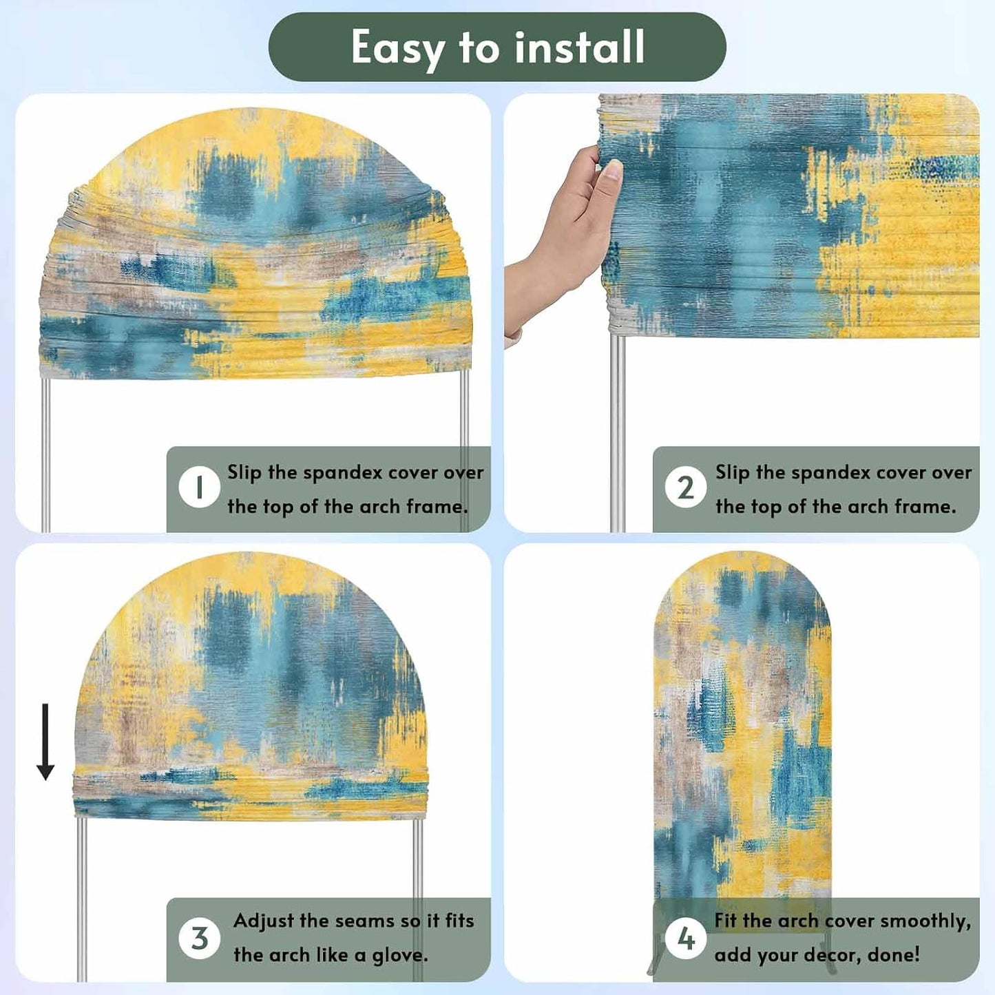 Jnbasdffb 7.2 Blue Yellow Brown Wedding Arch Cover,Stretchy Spandex Arch Backdrop Stand Covers FT,Modern Abstract