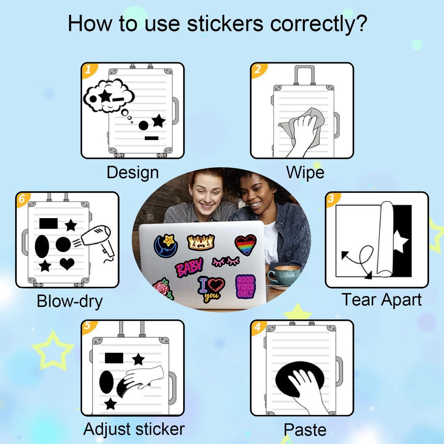 Dslalaly 51 PCS Reusable Cartoon Building Block Stickers - Waterproof Decals for Water Bottles, Laptops & Scrapbooking
